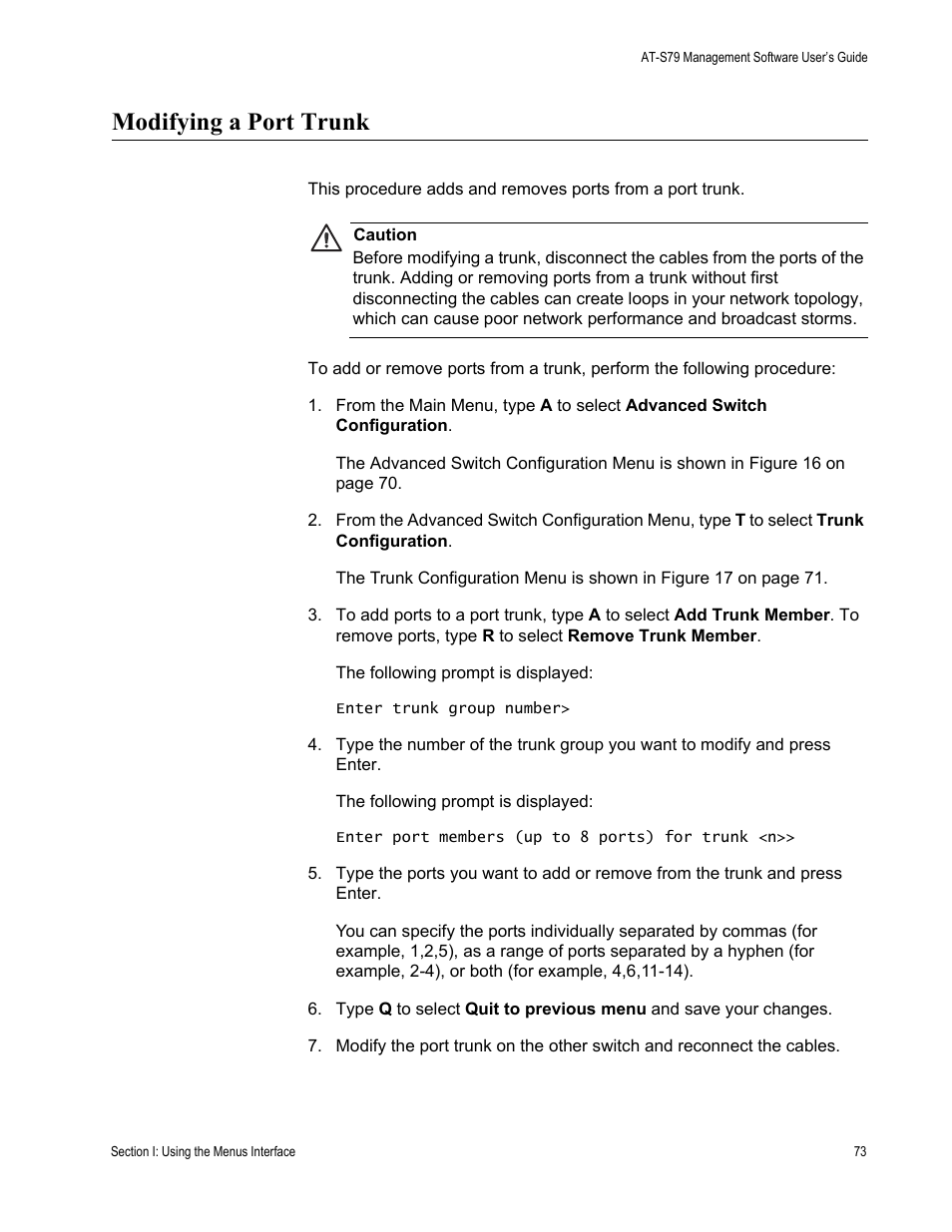 Modifying a port trunk | Allied Telesis AT-S79 User Manual | Page 73 / 348