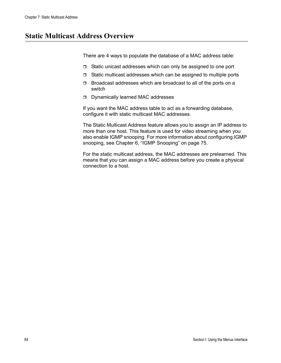 Static multicast address overview | Allied Telesis AT-S79 User Manual | Page 84 / 348