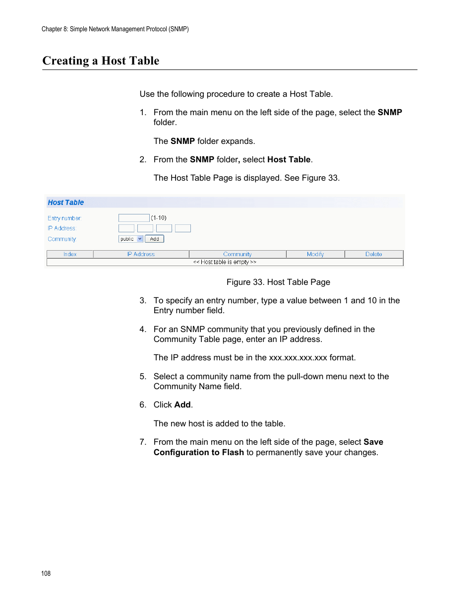 Creating a host table | Allied Telesis AT-S106 User Manual | Page 108 / 226