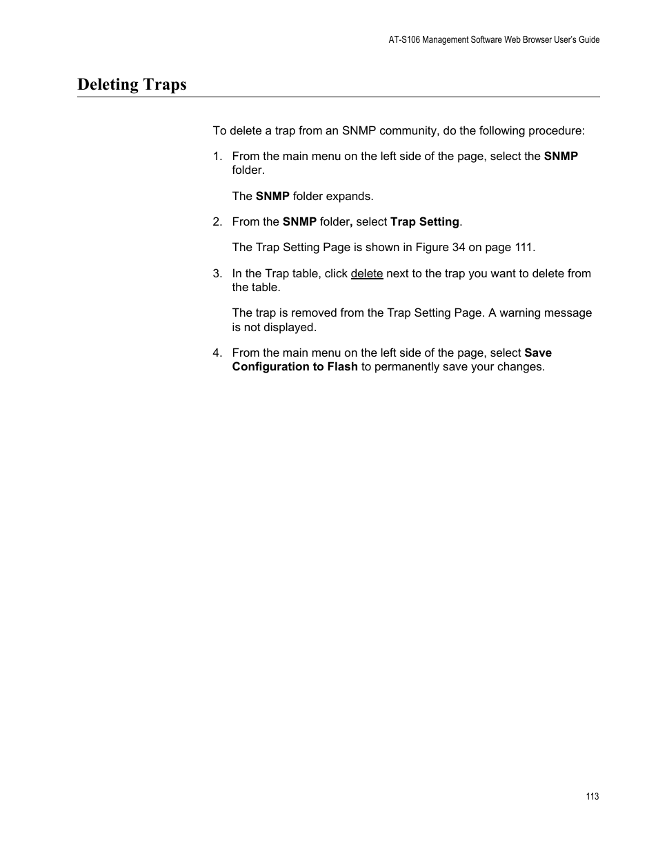 Deleting traps | Allied Telesis AT-S106 User Manual | Page 113 / 226