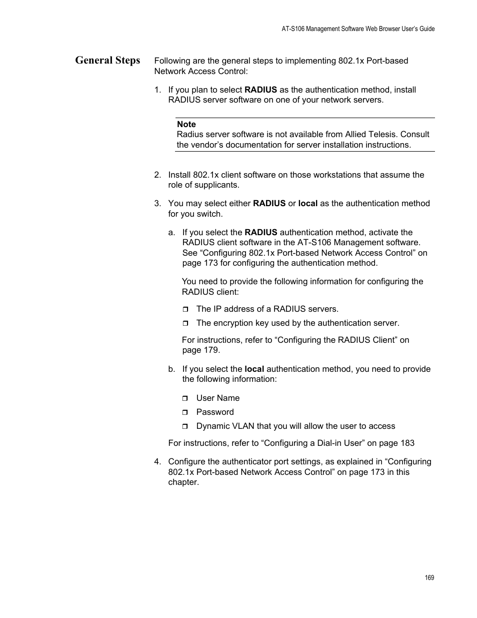 General steps | Allied Telesis AT-S106 User Manual | Page 169 / 226