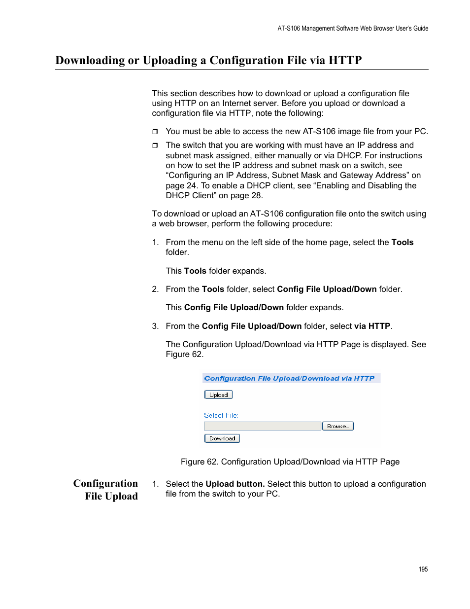 Configuration file upload | Allied Telesis AT-S106 User Manual | Page 195 / 226