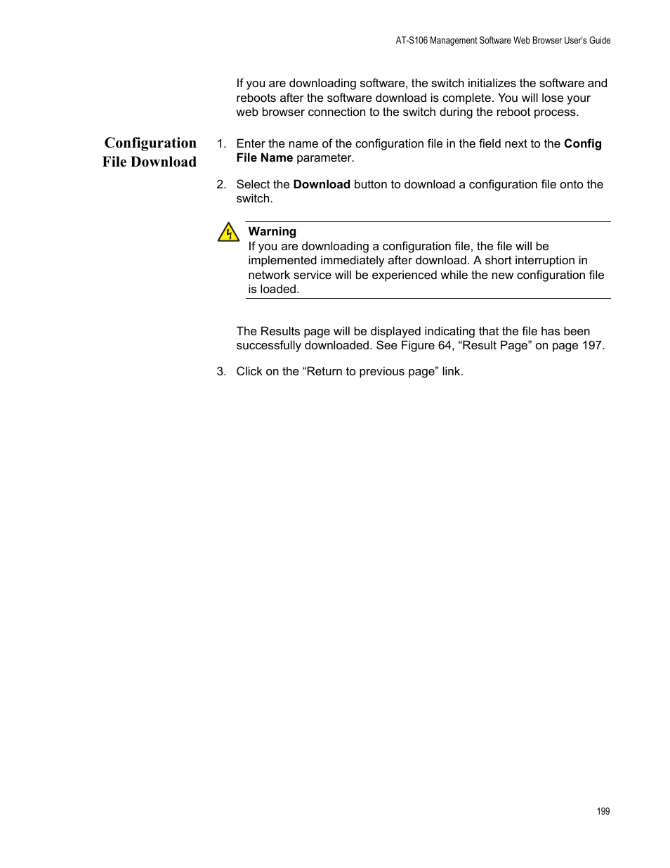 Configuration file download | Allied Telesis AT-S106 User Manual | Page 199 / 226