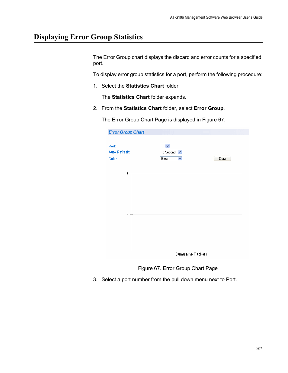 Displaying error group statistics | Allied Telesis AT-S106 User Manual | Page 207 / 226