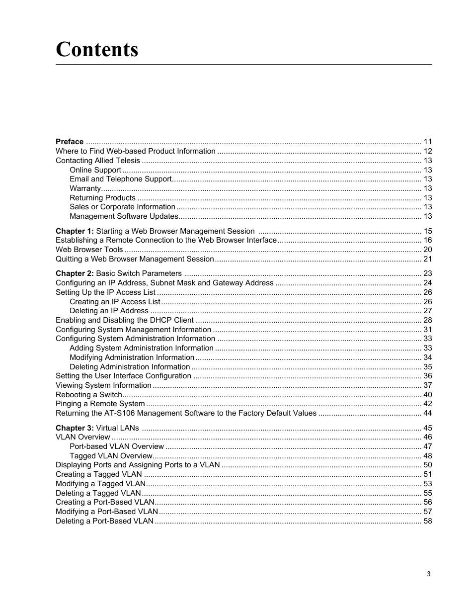 Allied Telesis AT-S106 User Manual | Page 3 / 226