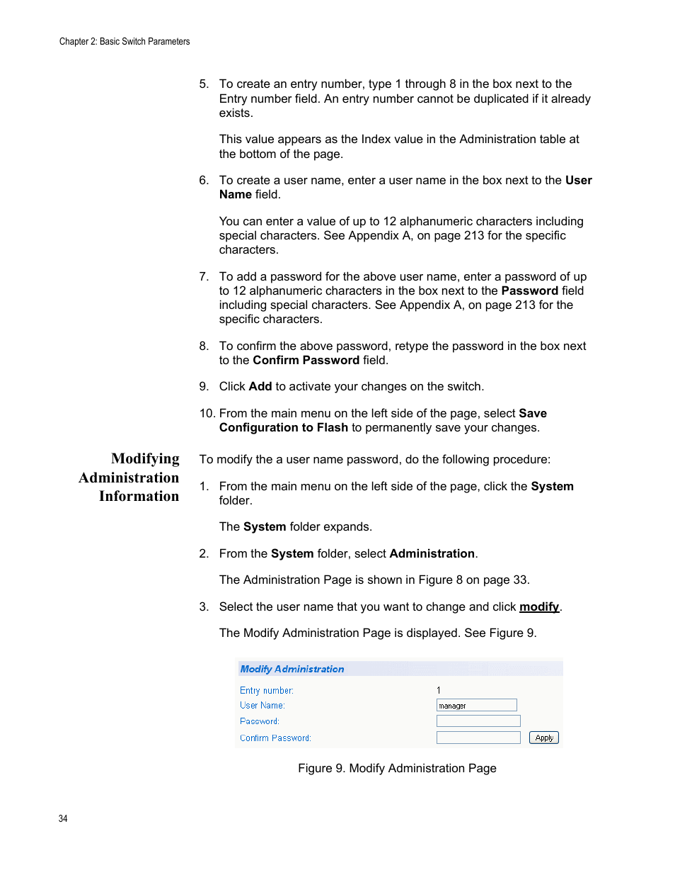 Modifying administration information | Allied Telesis AT-S106 User Manual | Page 34 / 226