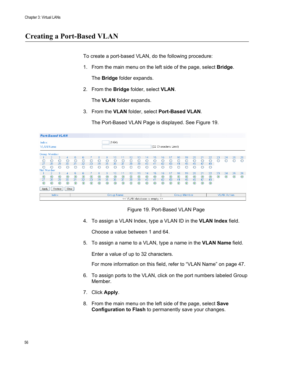 Creating a port-based vlan | Allied Telesis AT-S106 User Manual | Page 56 / 226