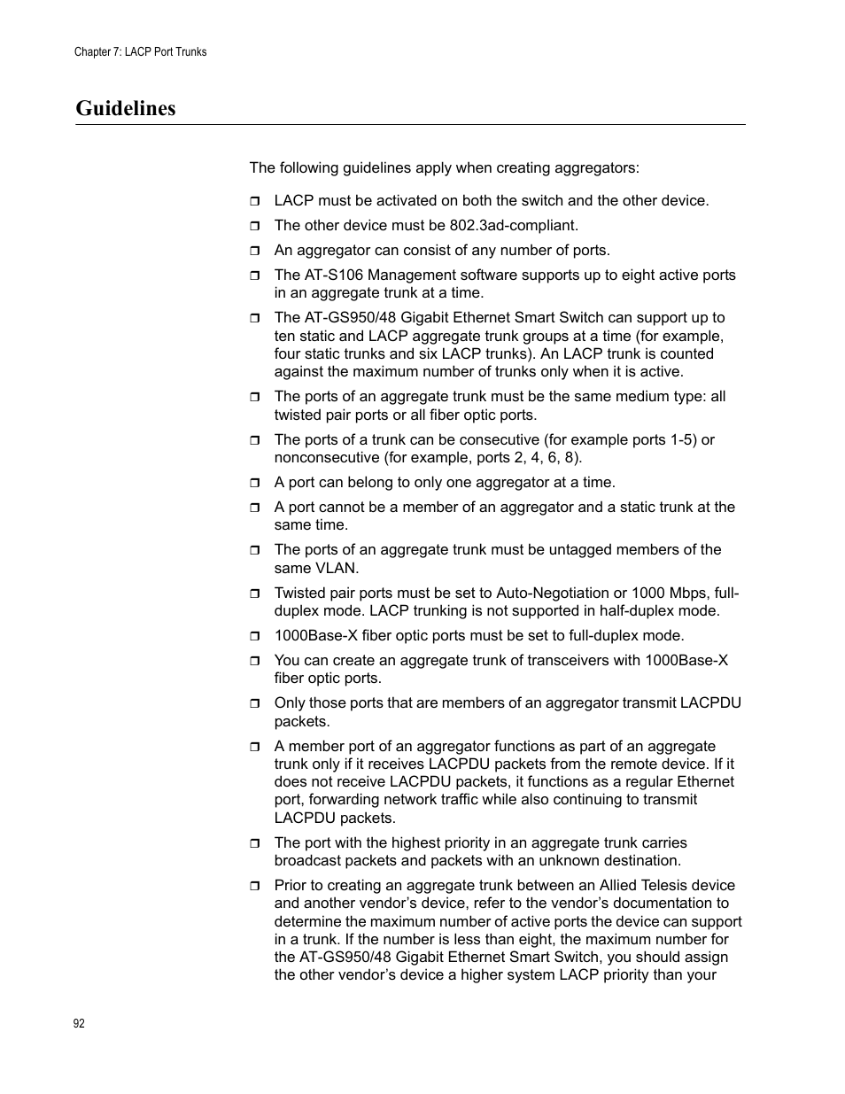 Guidelines | Allied Telesis AT-S106 User Manual | Page 92 / 226