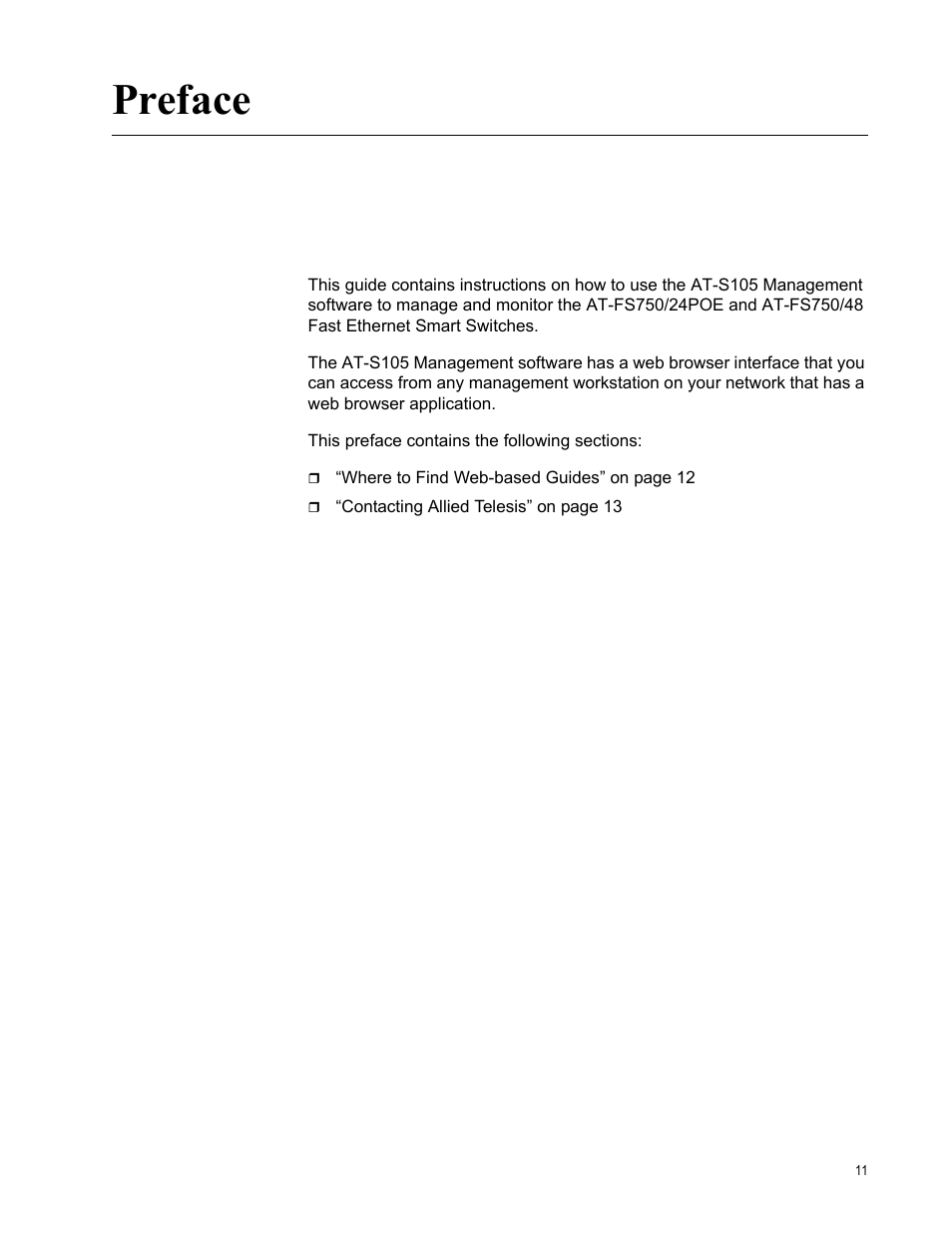 Preface | Allied Telesis AT-S105 User Manual | Page 11 / 234