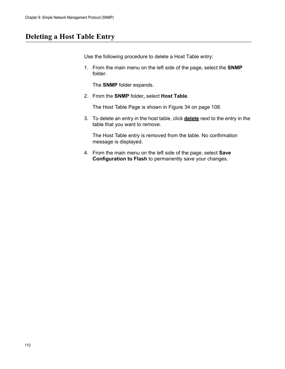 Deleting a host table entry | Allied Telesis AT-S105 User Manual | Page 110 / 234