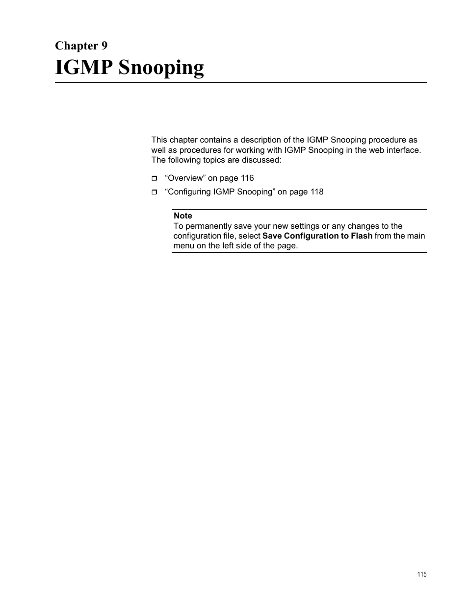 Chapter 9, Igmp snooping | Allied Telesis AT-S105 User Manual | Page 115 / 234