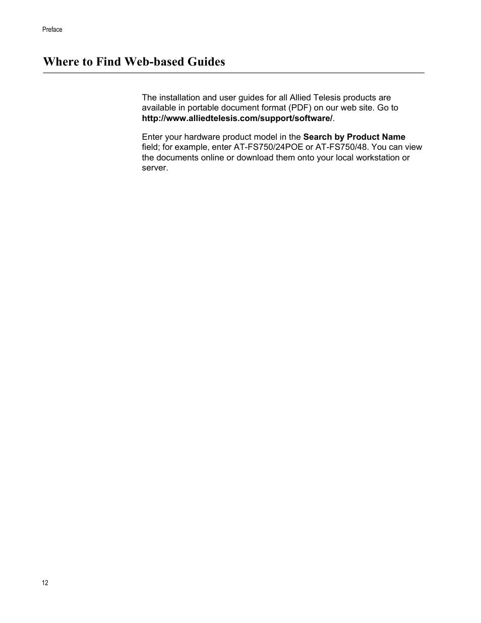 Where to find web-based guides | Allied Telesis AT-S105 User Manual | Page 12 / 234