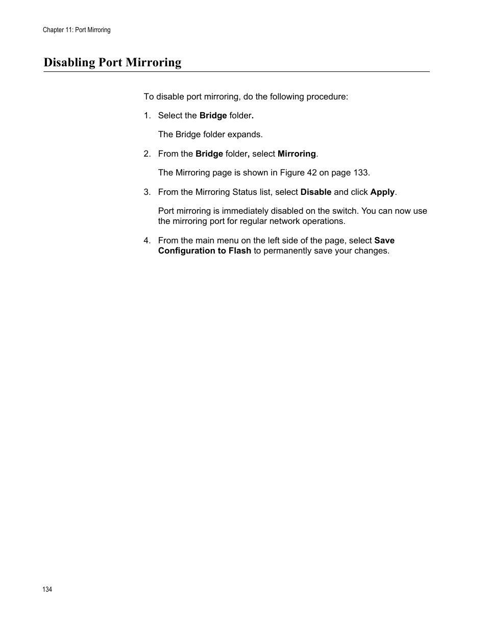 Disabling port mirroring | Allied Telesis AT-S105 User Manual | Page 134 / 234
