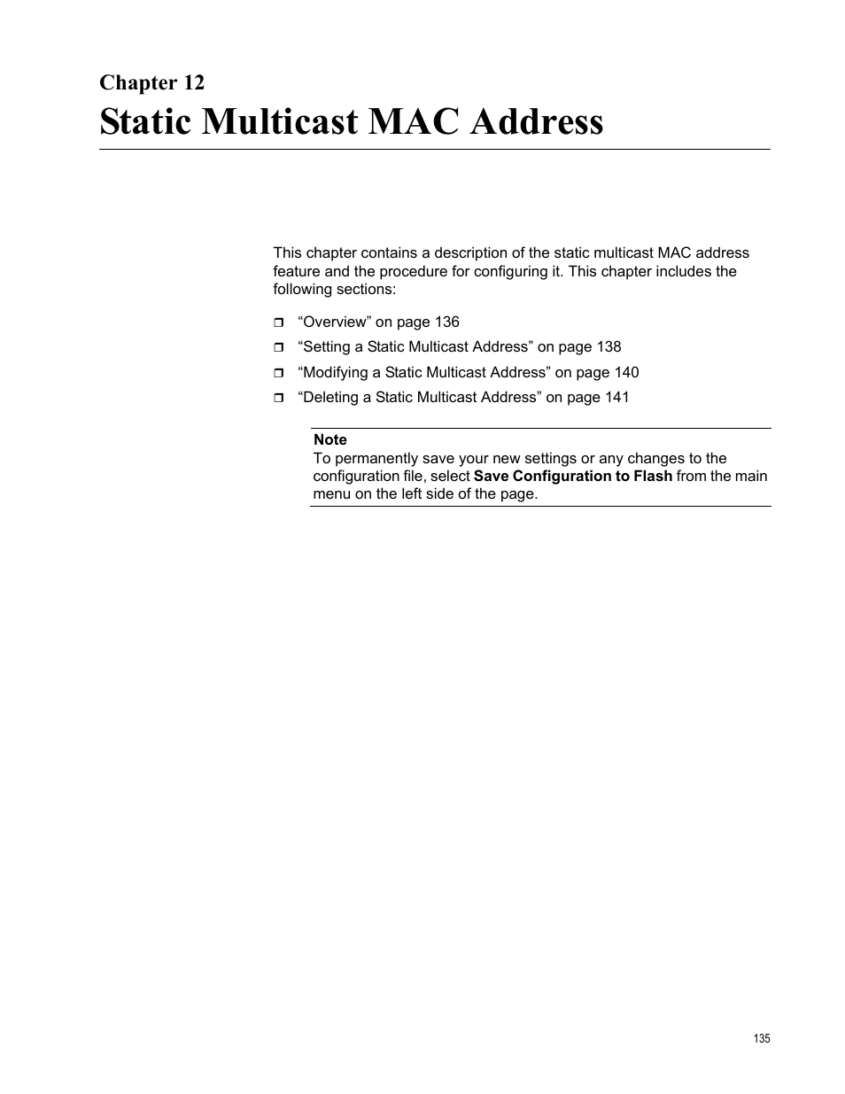 Chapter 12, Static multicast mac address | Allied Telesis AT-S105 User Manual | Page 135 / 234