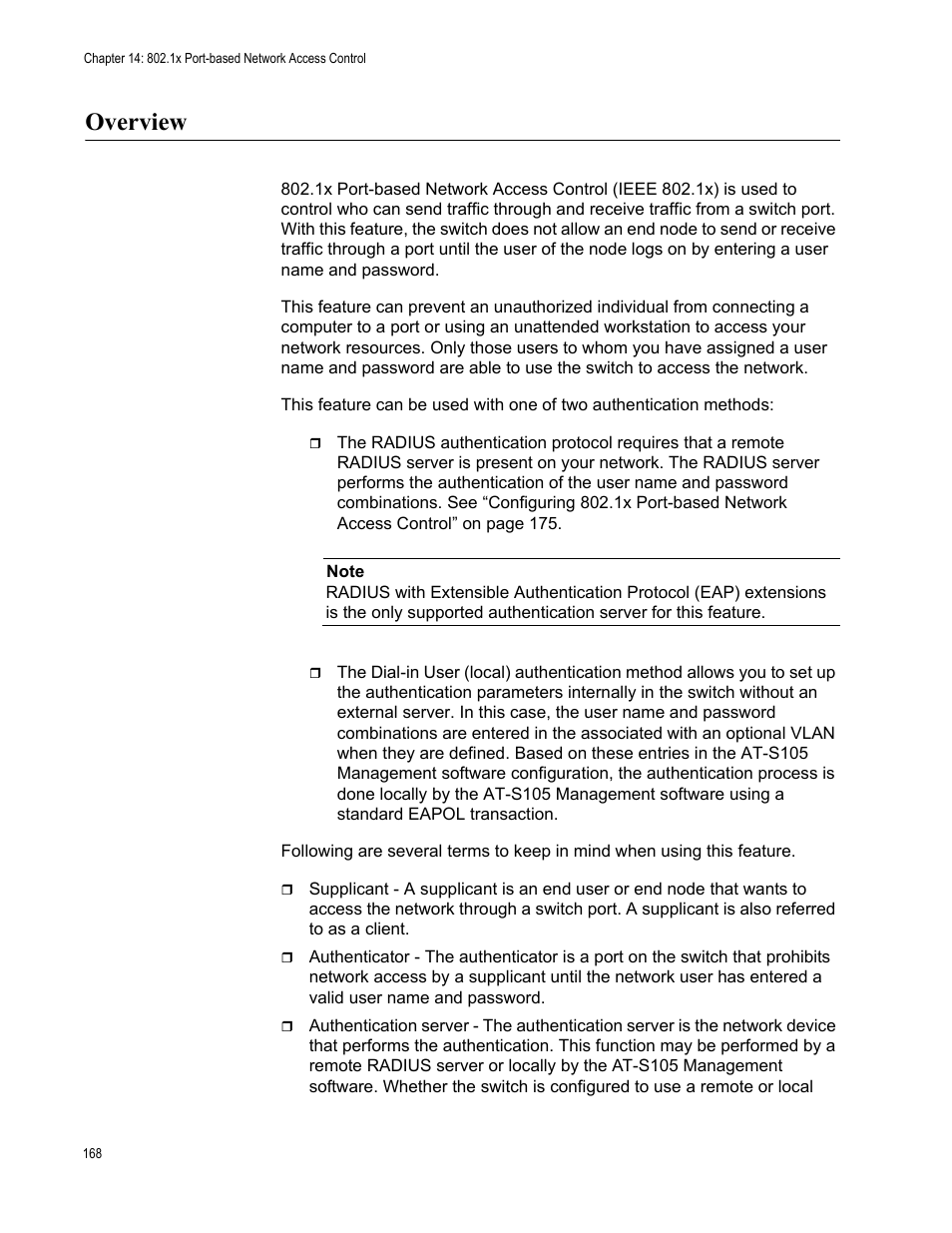 Overview | Allied Telesis AT-S105 User Manual | Page 168 / 234