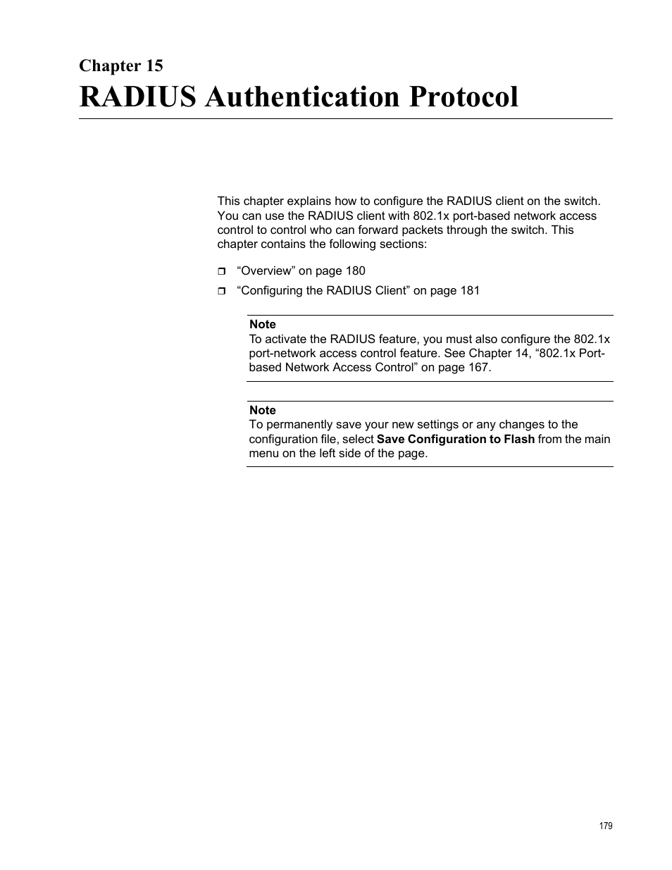 Chapter 15, Radius authentication protocol | Allied Telesis AT-S105 User Manual | Page 179 / 234