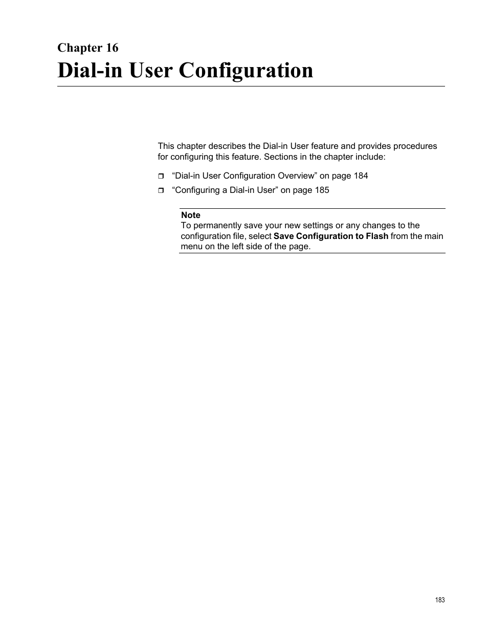 Chapter 16, Dial-in user configuration | Allied Telesis AT-S105 User Manual | Page 183 / 234