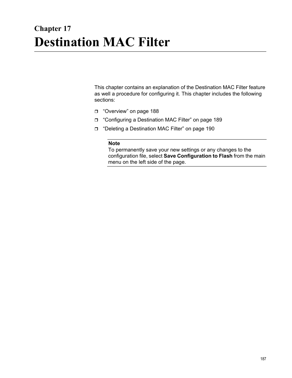 Chapter 17, Destination mac filter | Allied Telesis AT-S105 User Manual | Page 187 / 234