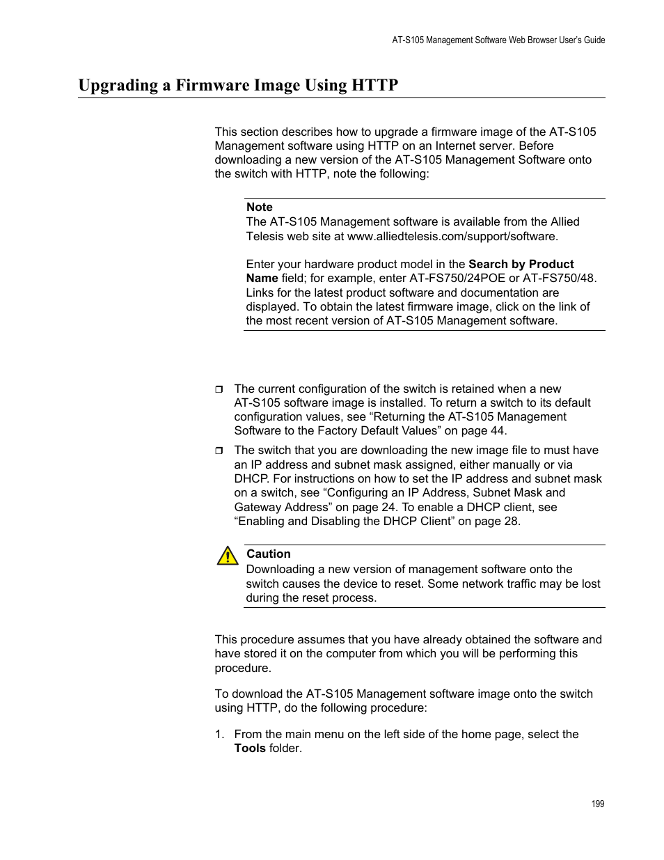 Upgrading a firmware image using http | Allied Telesis AT-S105 User Manual | Page 199 / 234