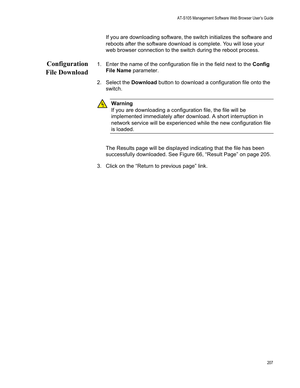 Configuration file download | Allied Telesis AT-S105 User Manual | Page 207 / 234