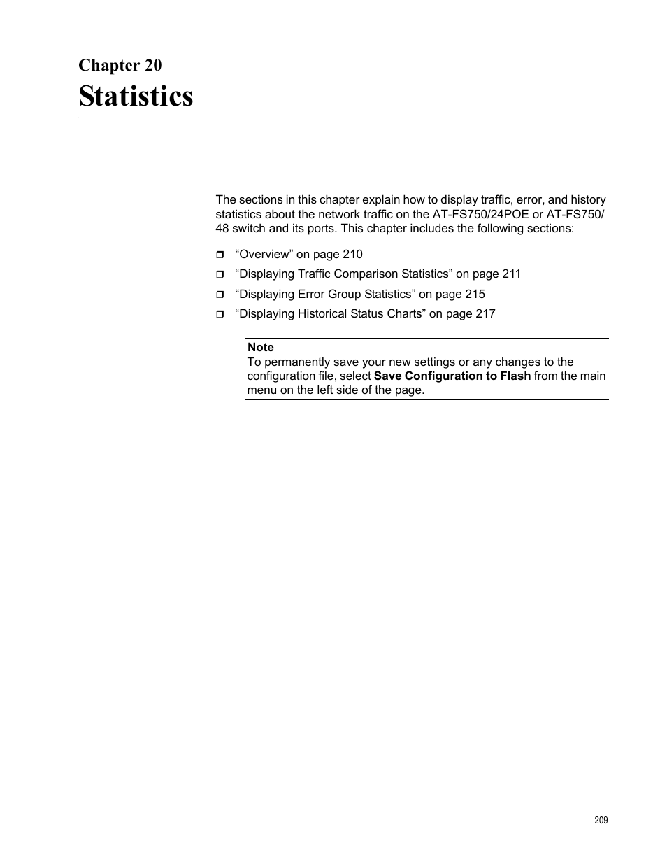 Chapter 20, Statistics | Allied Telesis AT-S105 User Manual | Page 209 / 234