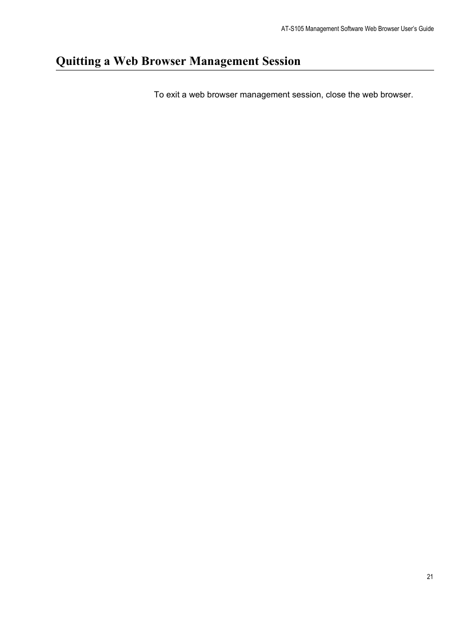 Quitting a web browser management session | Allied Telesis AT-S105 User Manual | Page 21 / 234
