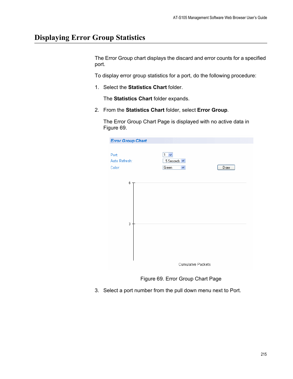 Displaying error group statistics | Allied Telesis AT-S105 User Manual | Page 215 / 234