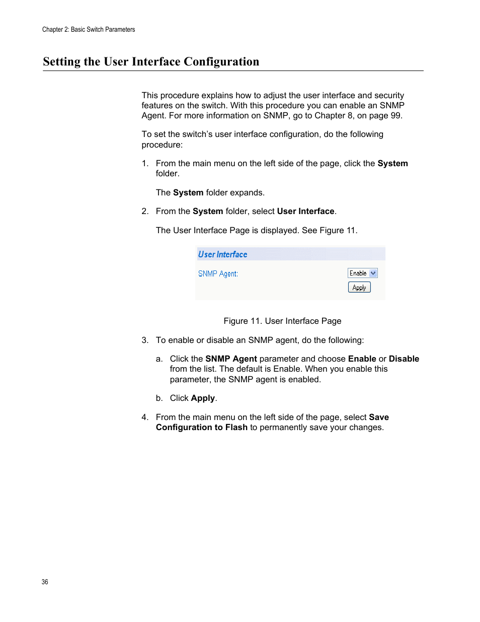 Setting the user interface configuration | Allied Telesis AT-S105 User Manual | Page 36 / 234