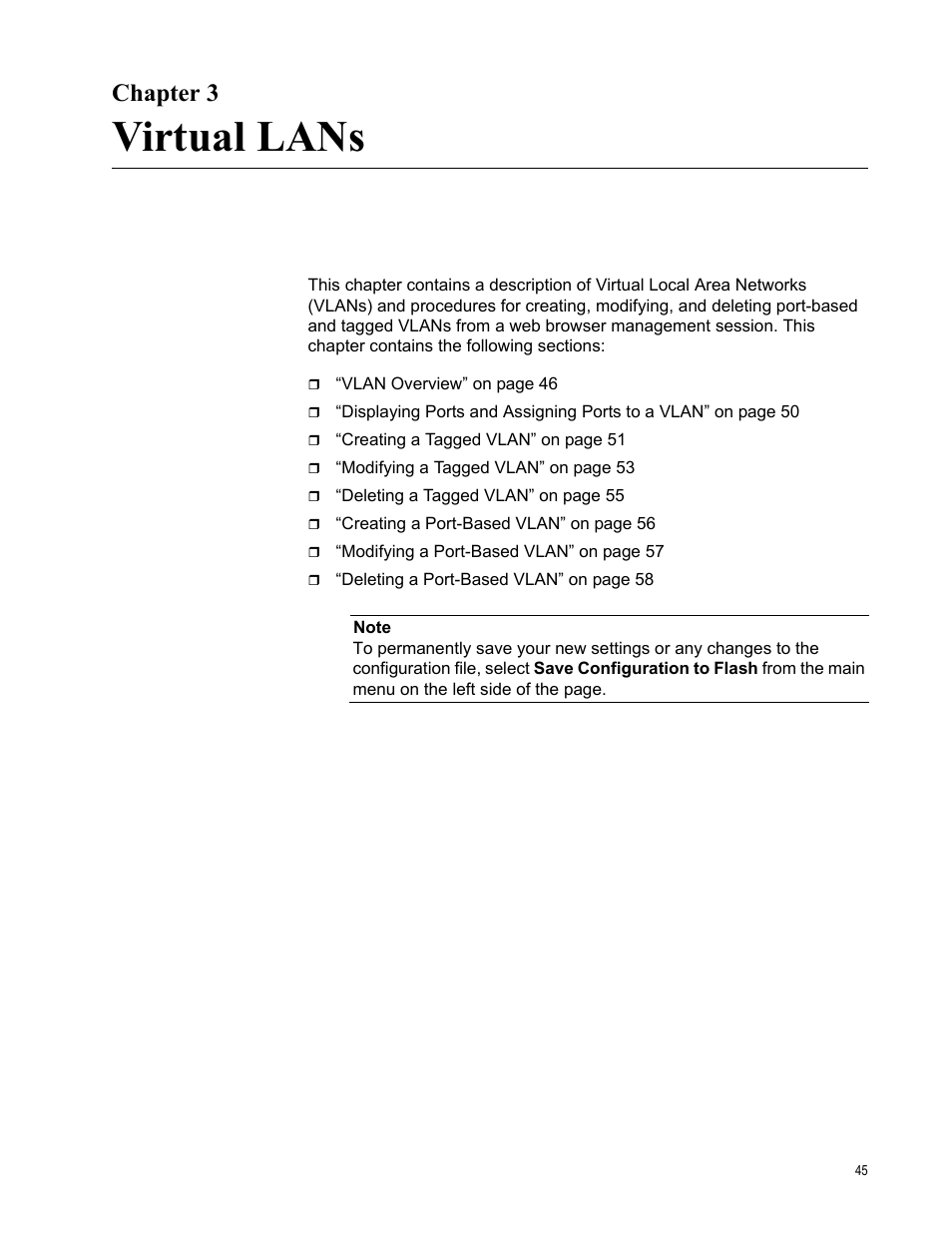 Chapter 3, Virtual lans, Chapter 3: virtual lans | Allied Telesis AT-S105 User Manual | Page 45 / 234