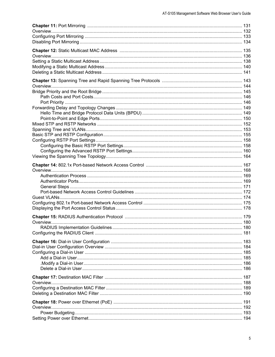 Allied Telesis AT-S105 User Manual | Page 5 / 234