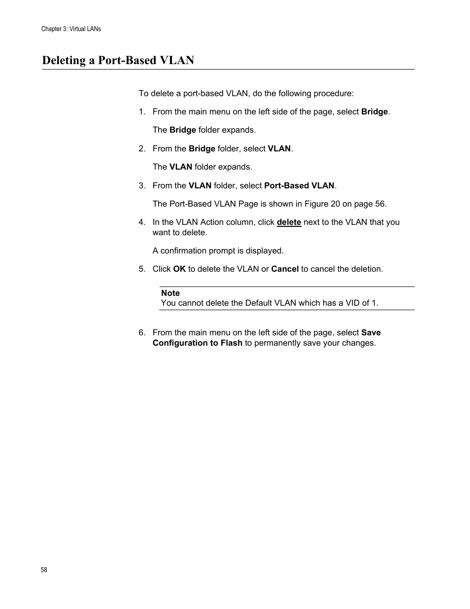 Deleting a port-based vlan | Allied Telesis AT-S105 User Manual | Page 58 / 234