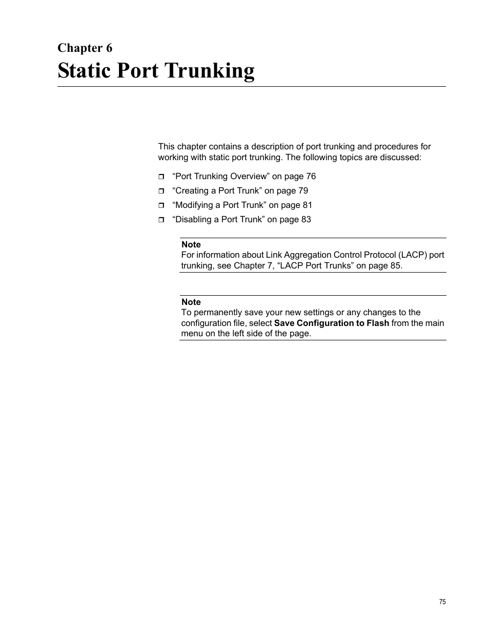 Chapter 6, Static port trunking | Allied Telesis AT-S105 User Manual | Page 75 / 234