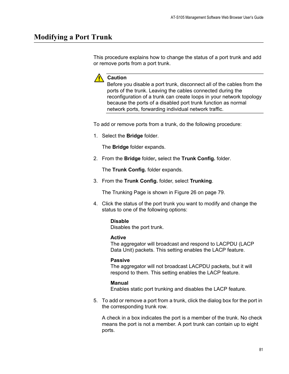 Modifying a port trunk | Allied Telesis AT-S105 User Manual | Page 81 / 234