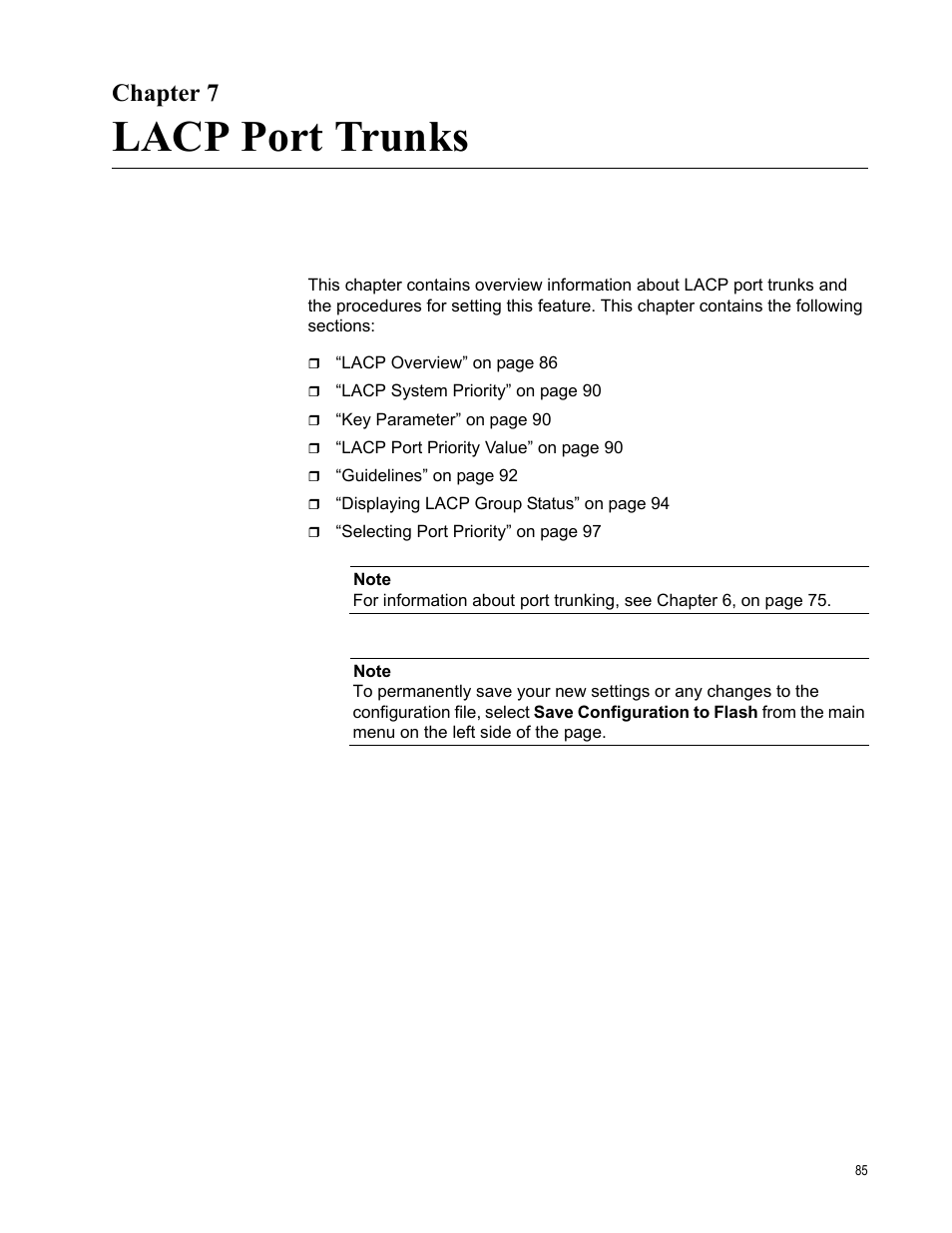 Chapter 7, Lacp port trunks | Allied Telesis AT-S105 User Manual | Page 85 / 234