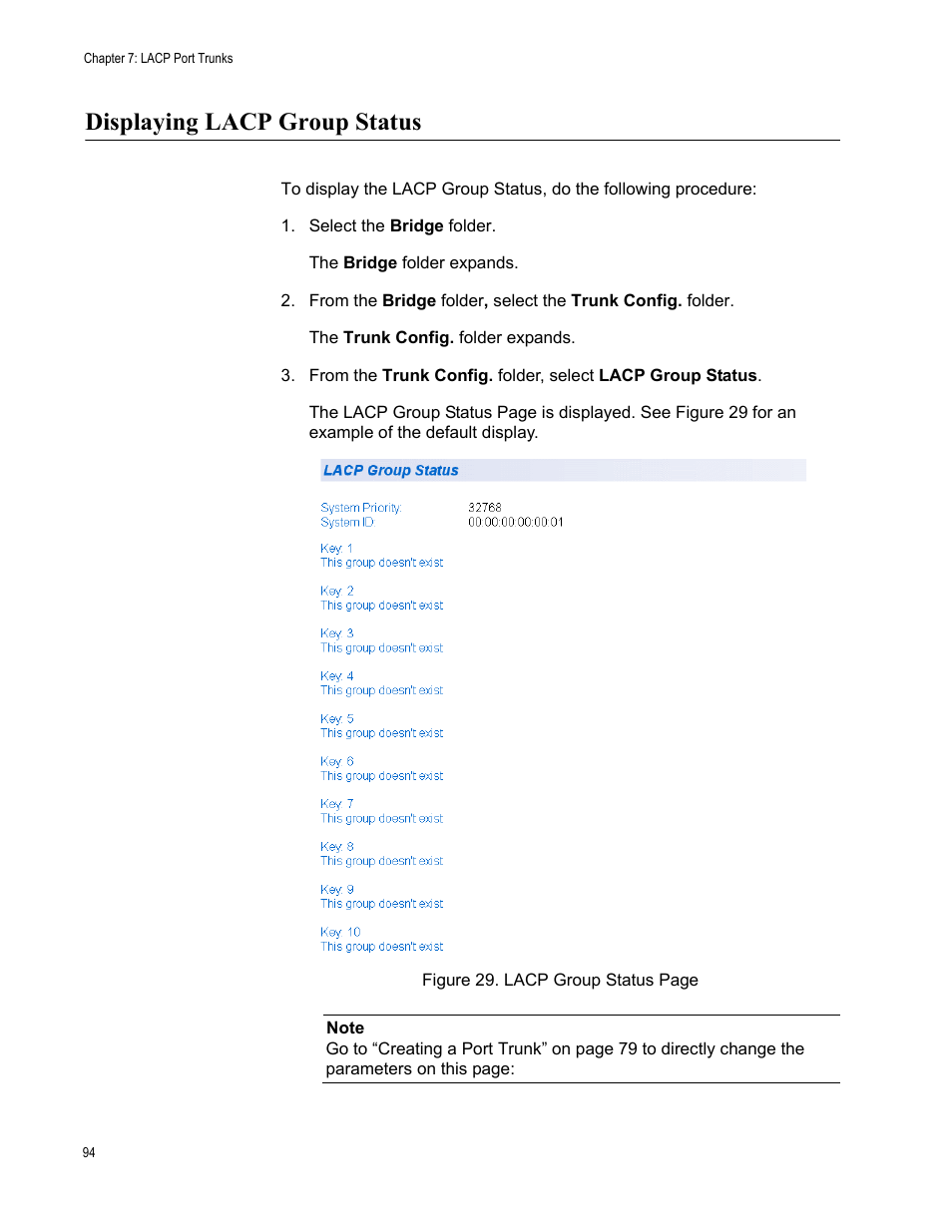 Displaying lacp group status | Allied Telesis AT-S105 User Manual | Page 94 / 234