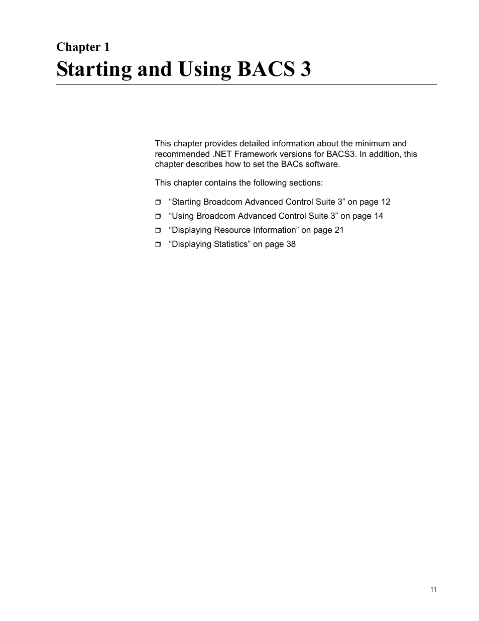 Chapter 1, Starting and using bacs 3, Chapter 1: starting and using bacs 3 | Allied Telesis Broadcom Advanced Control Suite 3 User Manual | Page 11 / 80