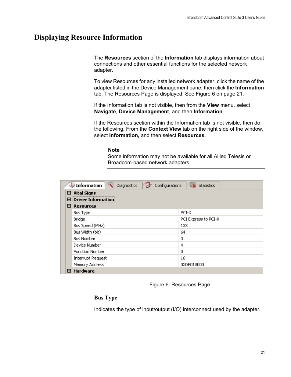 Displaying resource information | Allied Telesis Broadcom Advanced Control Suite 3 User Manual | Page 21 / 80
