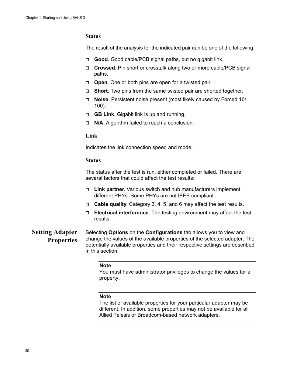 Setting adapter properties | Allied Telesis Broadcom Advanced Control Suite 3 User Manual | Page 30 / 80