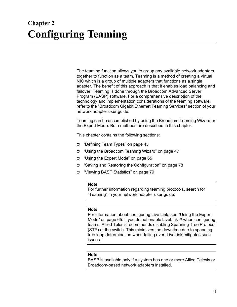 Chapter 2, Configuring teaming, R 2: configuring teaming | Allied Telesis Broadcom Advanced Control Suite 3 User Manual | Page 43 / 80