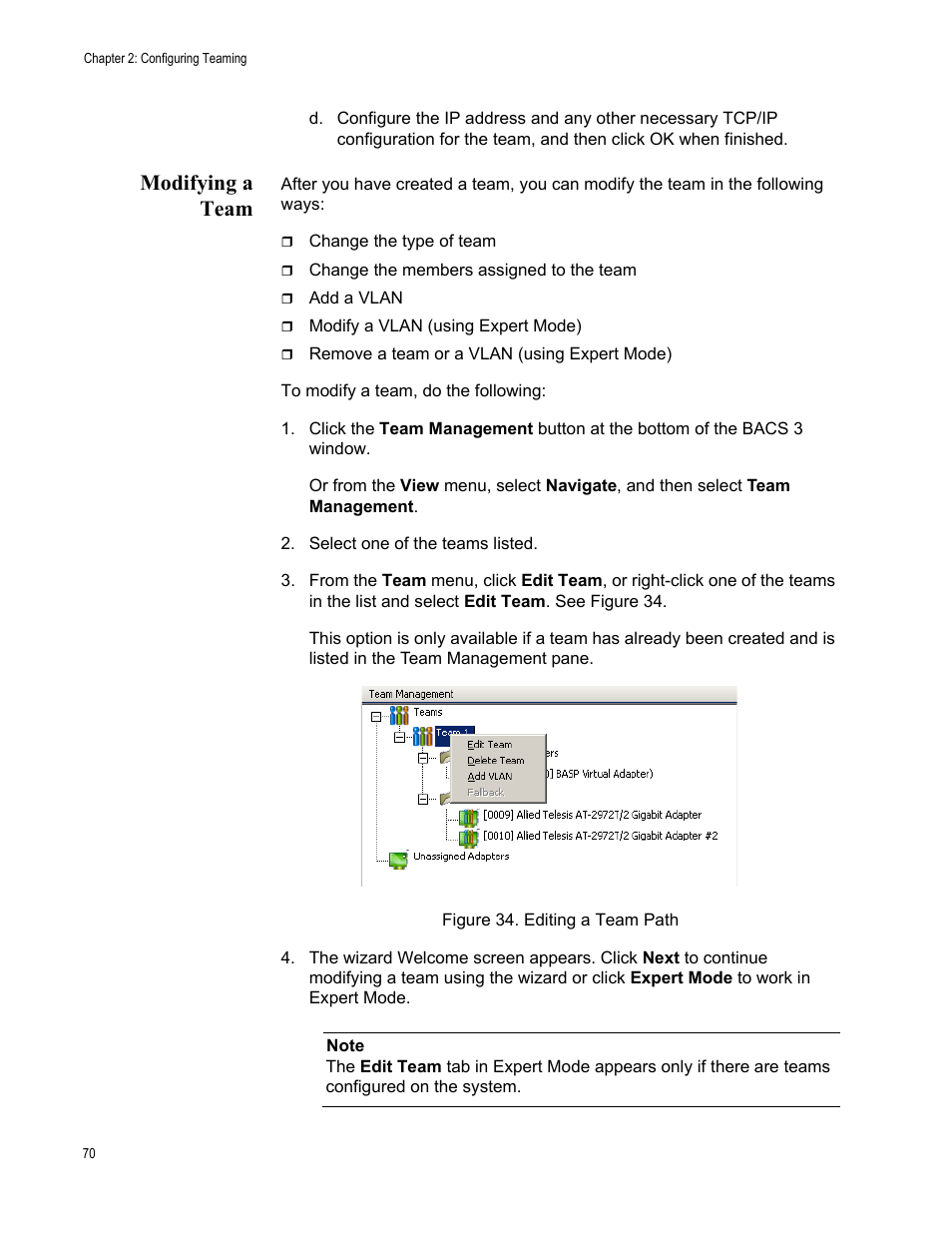Modifying a team, Figure 34: editing a team path | Allied Telesis Broadcom Advanced Control Suite 3 User Manual | Page 70 / 80
