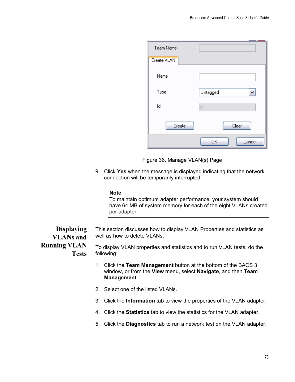 Displaying vlans and running vlan tests | Allied Telesis Broadcom Advanced Control Suite 3 User Manual | Page 73 / 80