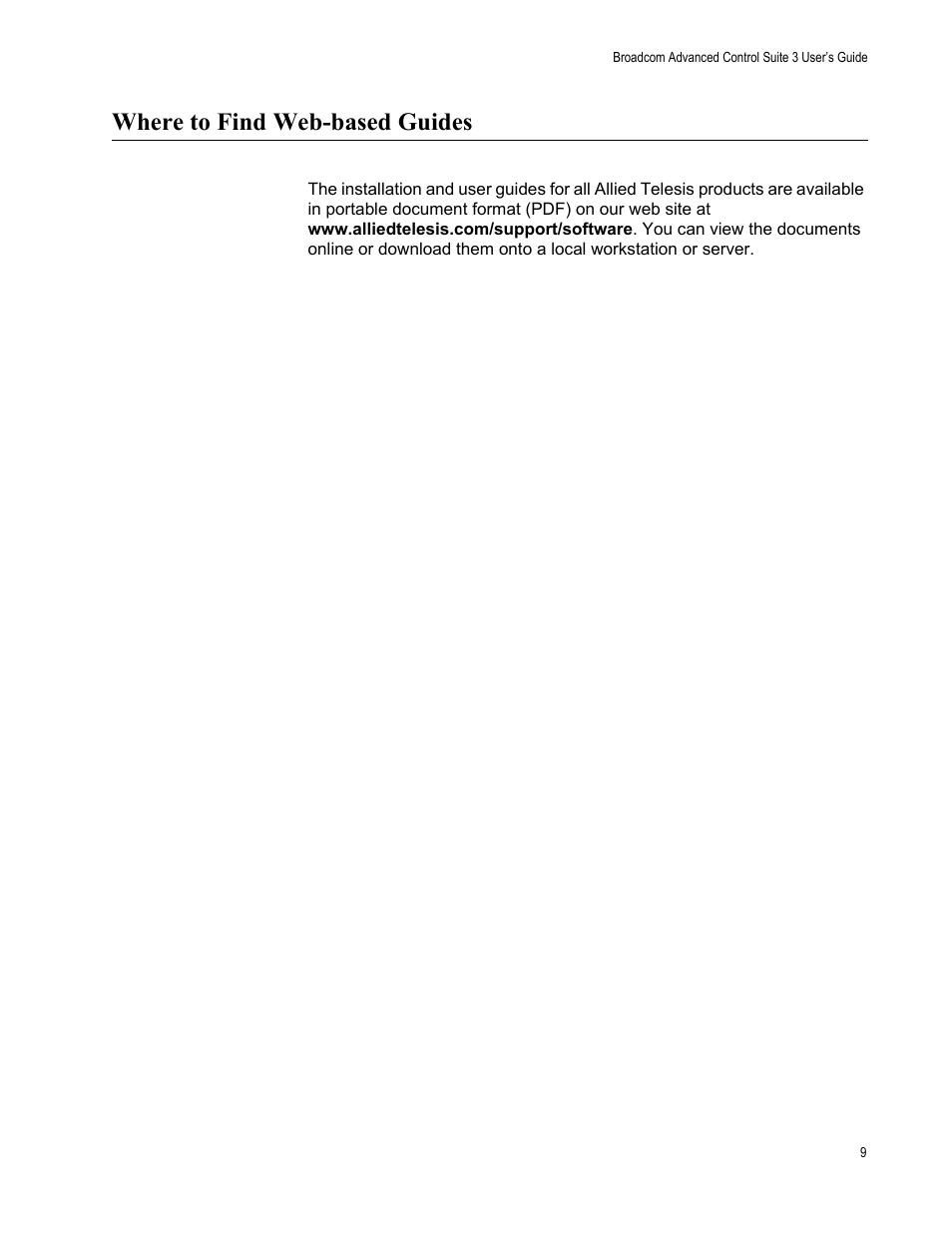 Where to find web-based guides | Allied Telesis Broadcom Advanced Control Suite 3 User Manual | Page 9 / 80