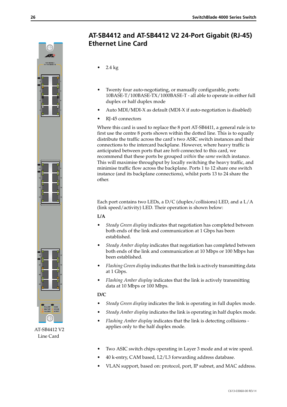 Weight, Ports, Leds | Switching | Allied Telesis SwitchBlade 4000 Series Switch Hardware Reference User Manual | Page 26 / 64