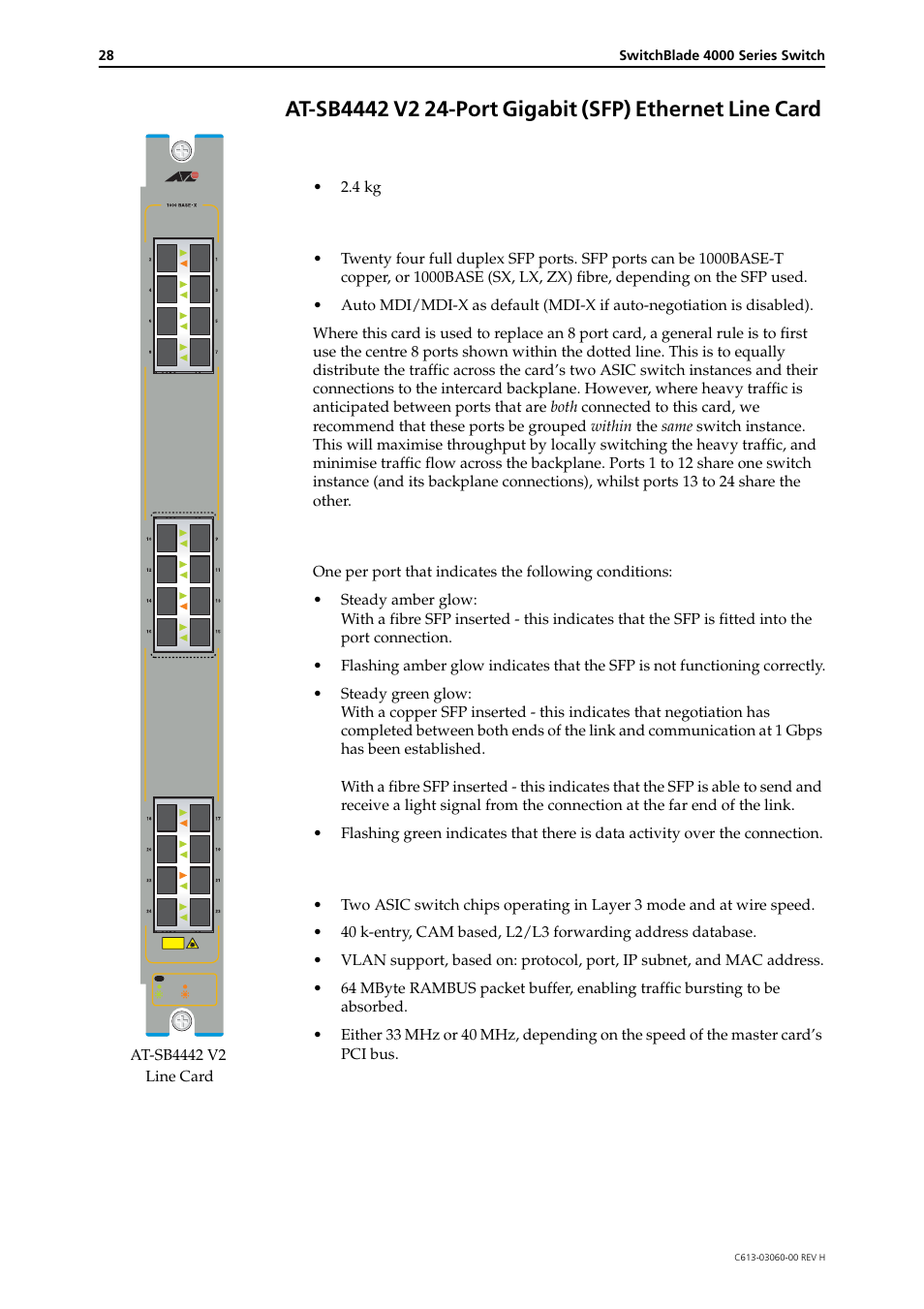 Weight, Ports, Leds | Switching | Allied Telesis SwitchBlade 4000 Series Switch Hardware Reference User Manual | Page 28 / 64