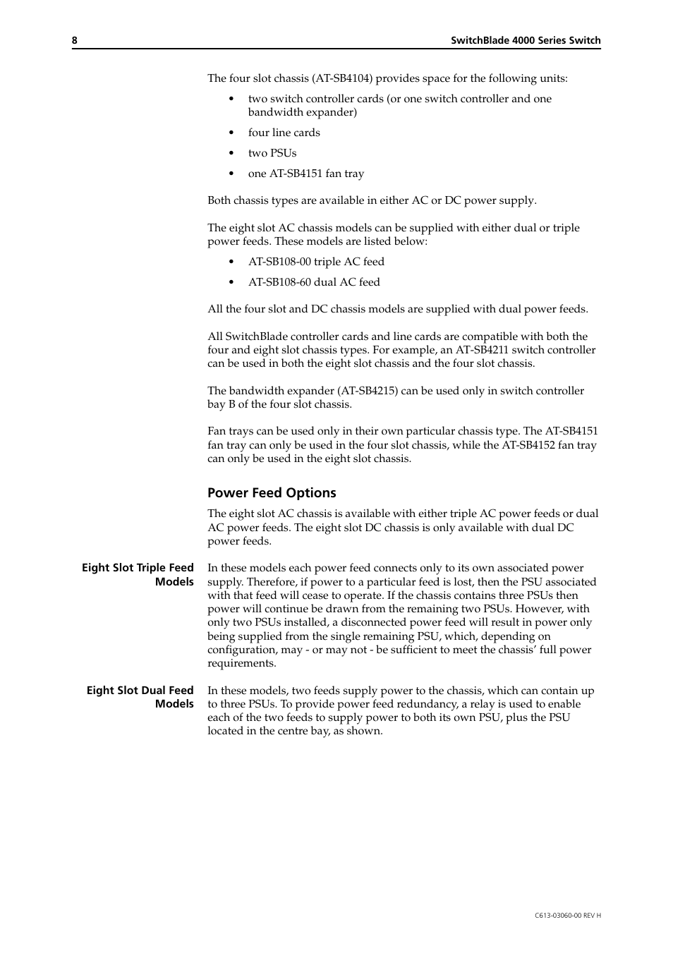 Power feed options | Allied Telesis SwitchBlade 4000 Series Switch Hardware Reference User Manual | Page 8 / 64