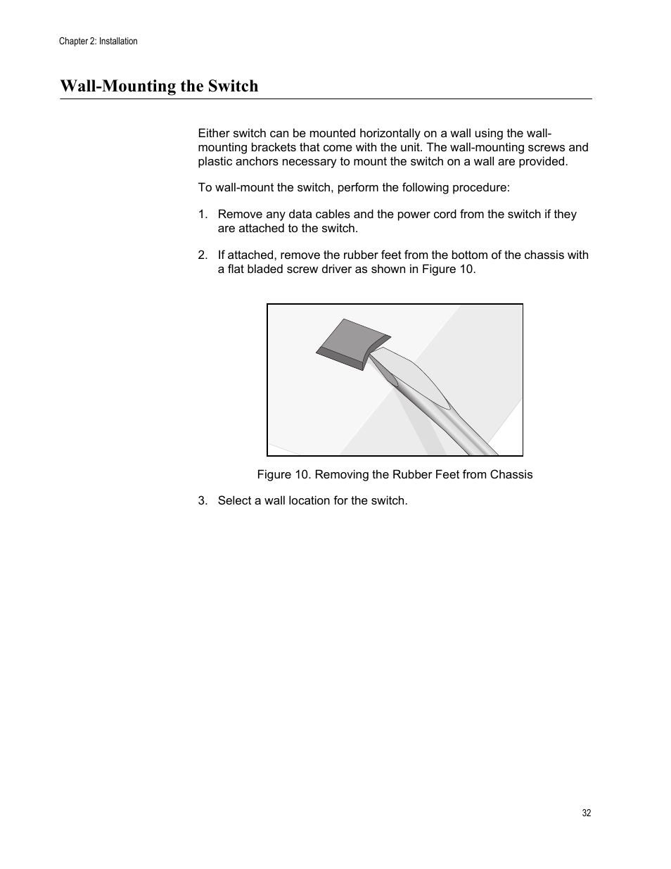 Wall-mounting the switch | Allied Telesis AT-FS724L User Manual | Page 32 / 41
