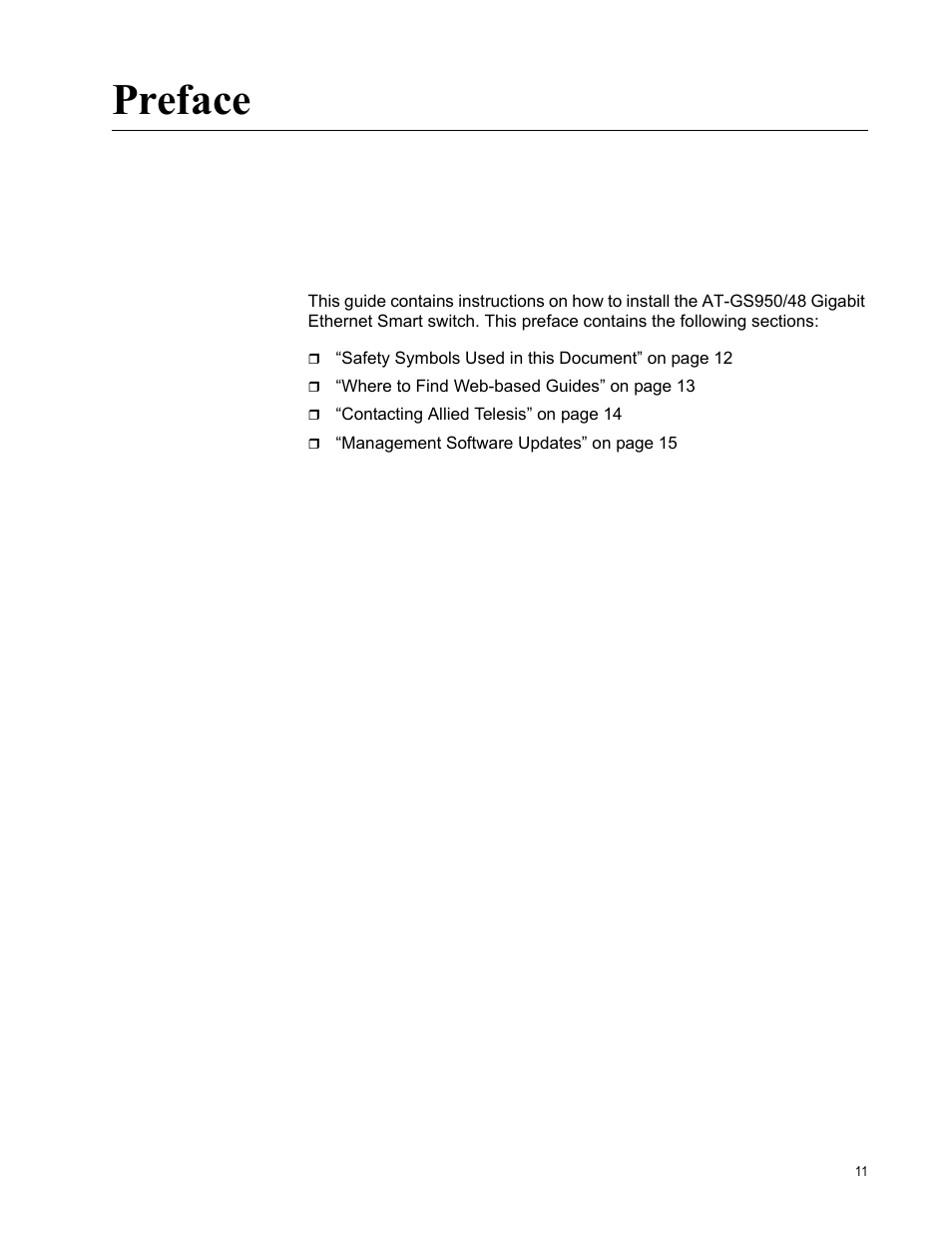 Preface | Allied Telesis AT-GS950/48 User Manual | Page 11 / 60