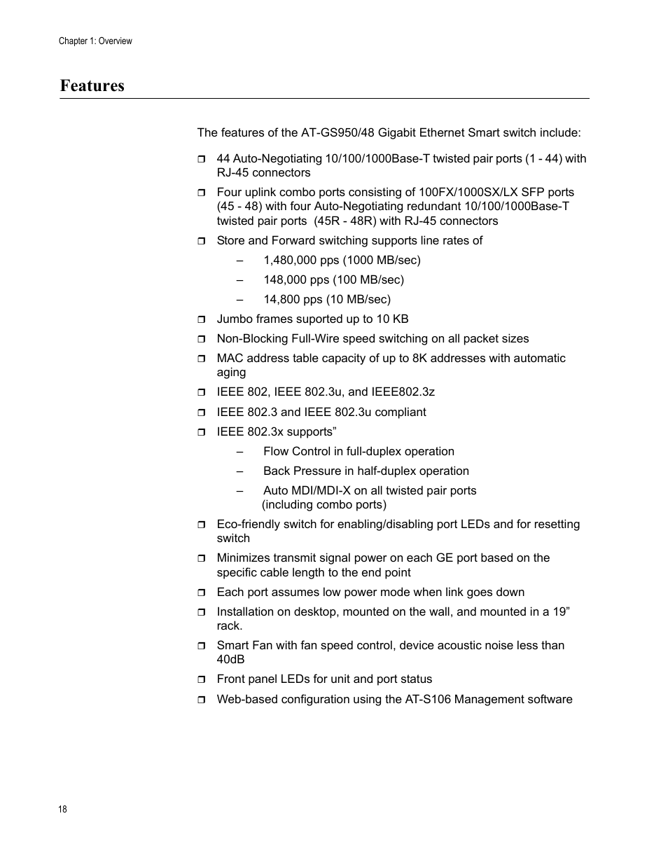 Features | Allied Telesis AT-GS950/48 User Manual | Page 18 / 60