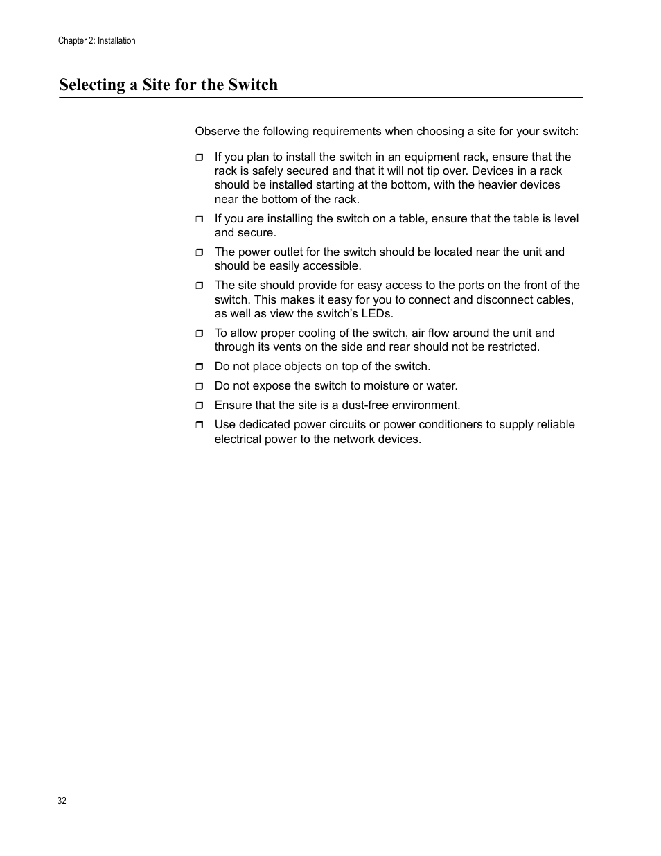 Selecting a site for the switch | Allied Telesis AT-GS950/48 User Manual | Page 32 / 60