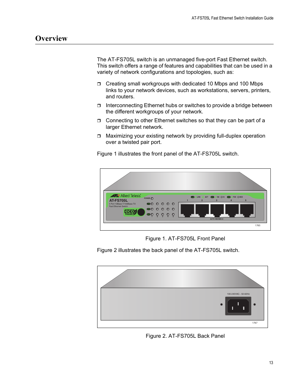 Overview | Allied Telesis AT-FS705L User Manual | Page 13 / 35